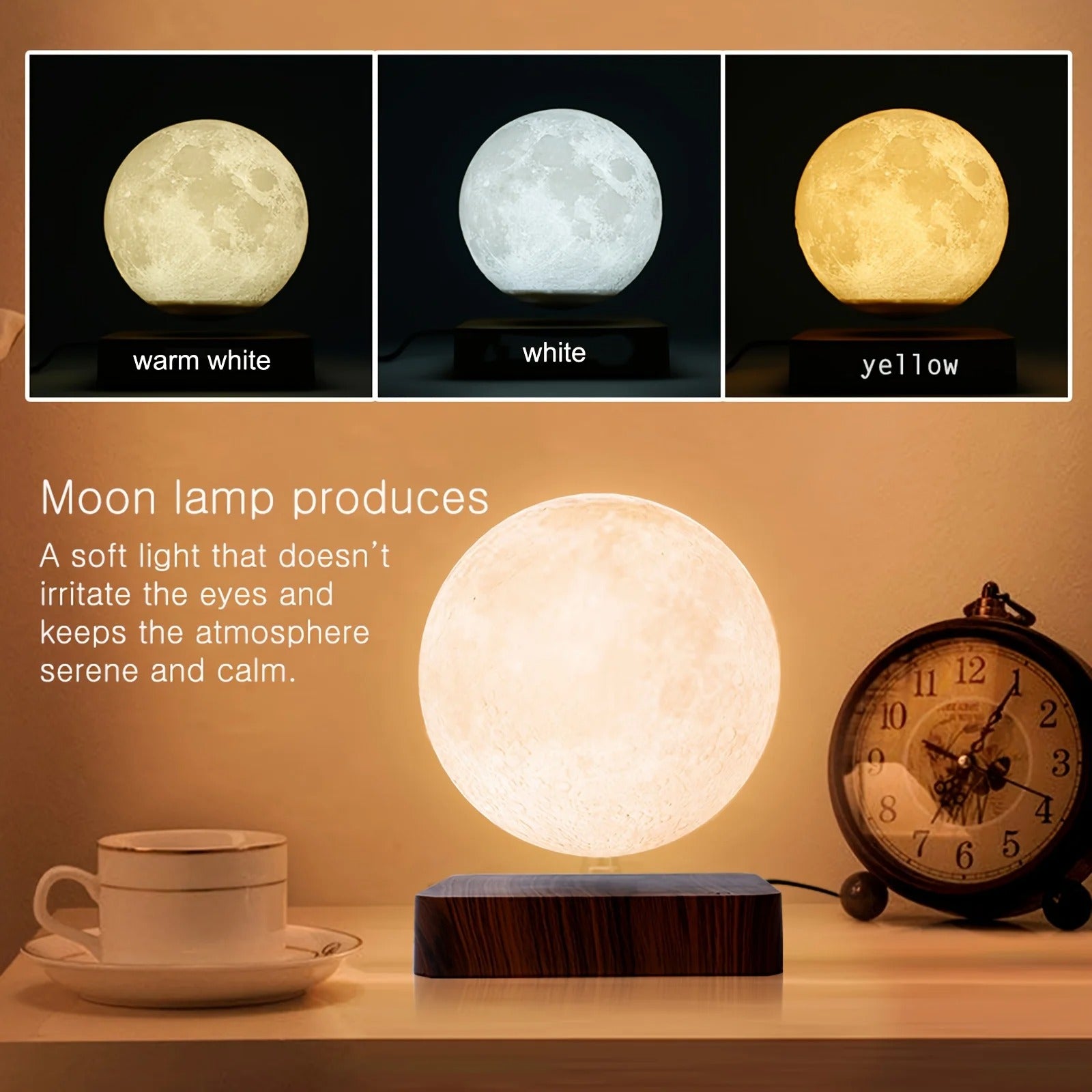 Levitating Moon Magnetic Floating Night Light, 3 Colors Temperature