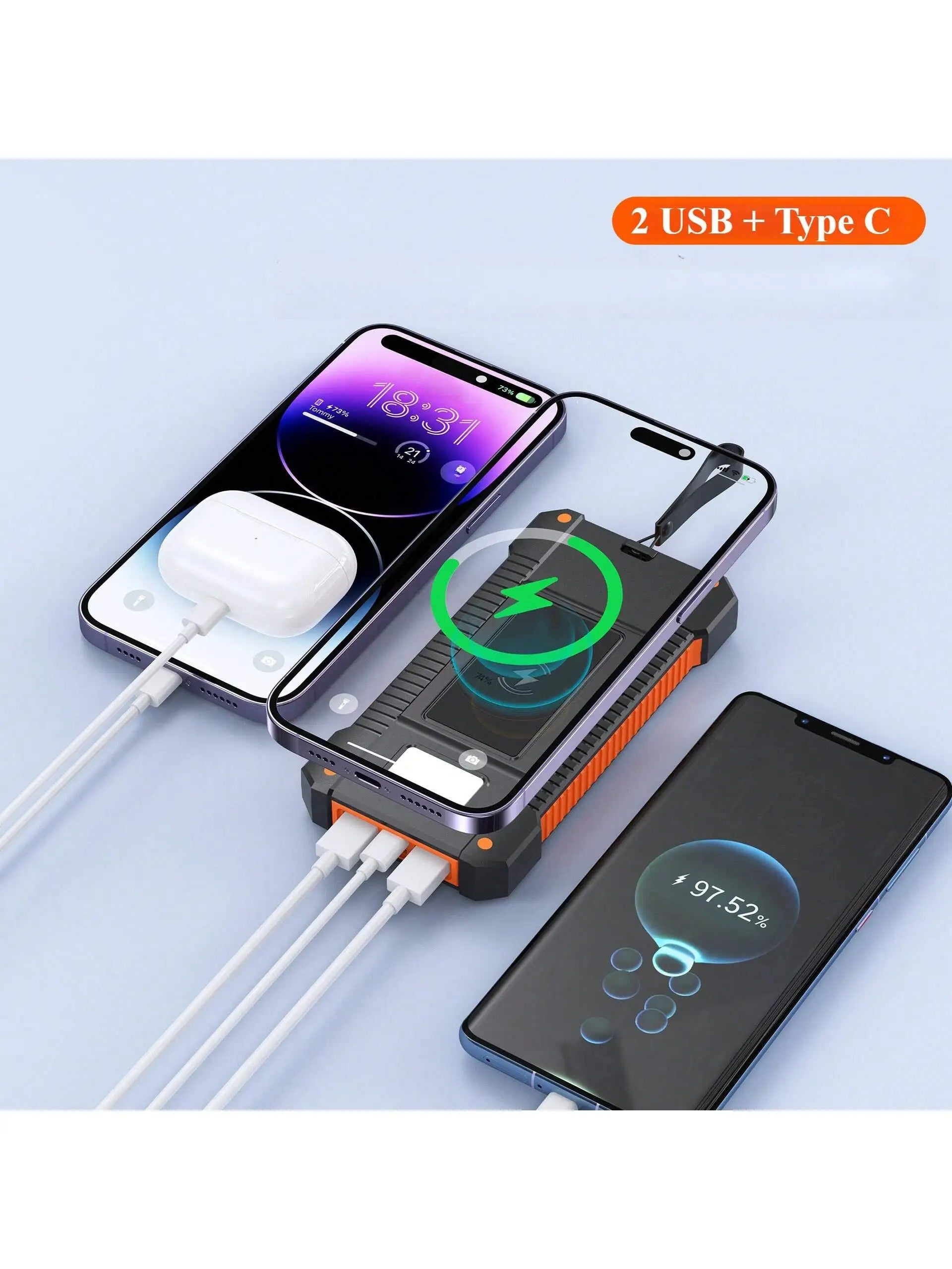 UltraCharge 50000mAh Solar Power Bank – Dual USB & Type-C Fast Charging for IOS & Android Outdoor Use