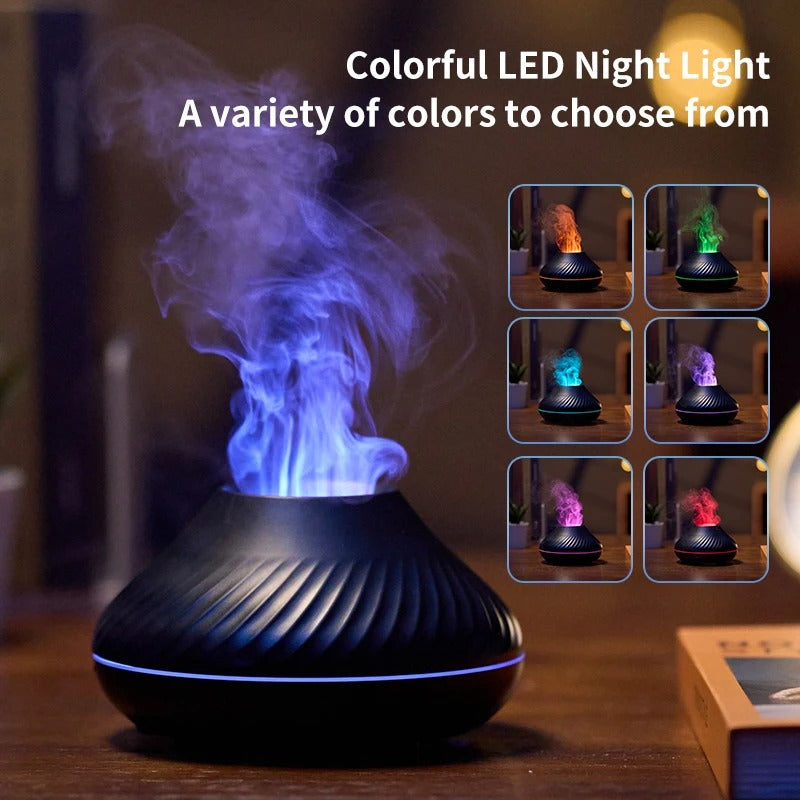 Essential Oil Volcano Diffusers Aroma Led Flame Aromatherapy Diffuser & Mist Humidifier Noiseless Operation Auto-Off Protection
