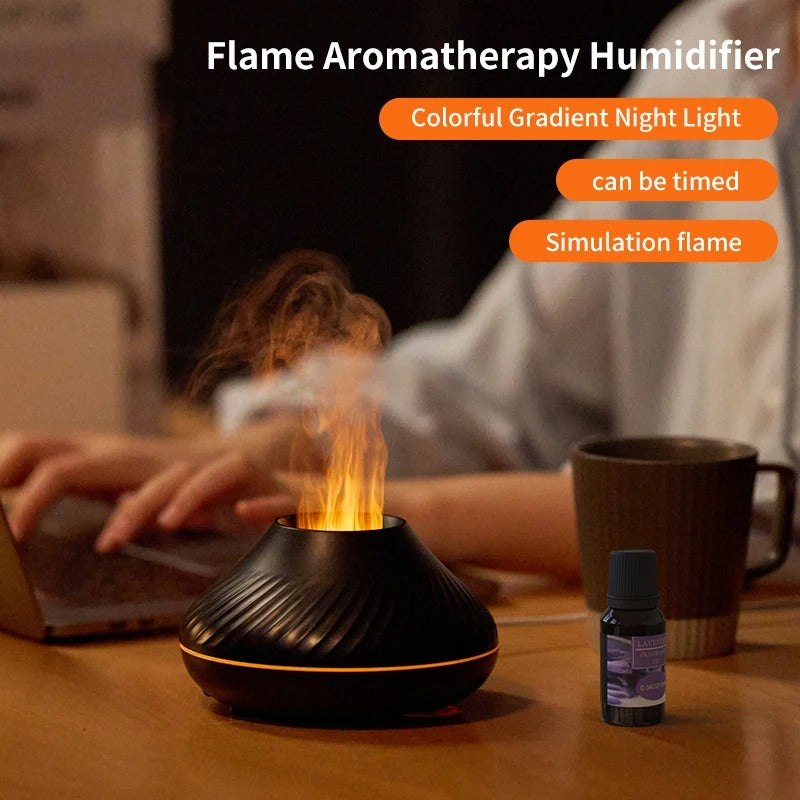 Essential Oil Volcano Diffusers Aroma Led Flame Aromatherapy Diffuser & Mist Humidifier Noiseless Operation Auto-Off Protection