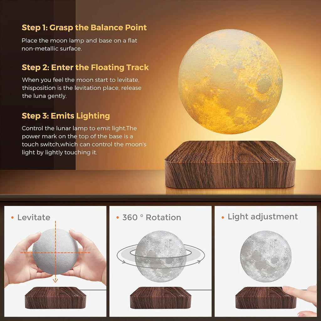 Levitating Moon Magnetic Floating Night Light, 3 Colors Temperature