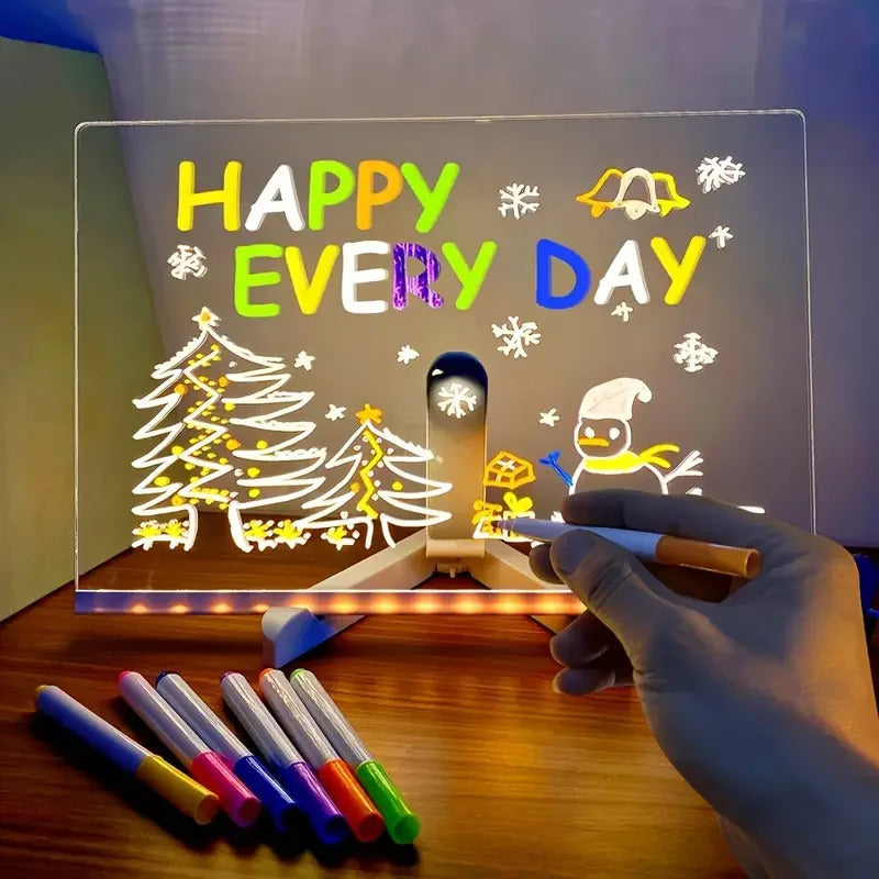 LED Note Board Night Light With Colorful 7 Pens DIY Acrylic Message Board Erasable Painting Drawing Board For Kids Birthday Gift