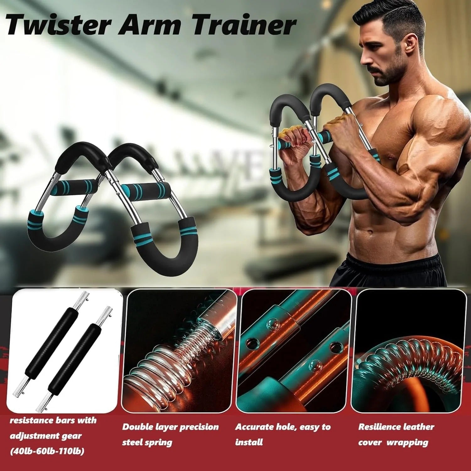 Twister Arm Trainer - Adjustable Resistance Chest & Arm Exerciser, Portable Home Gym Equipment for Men