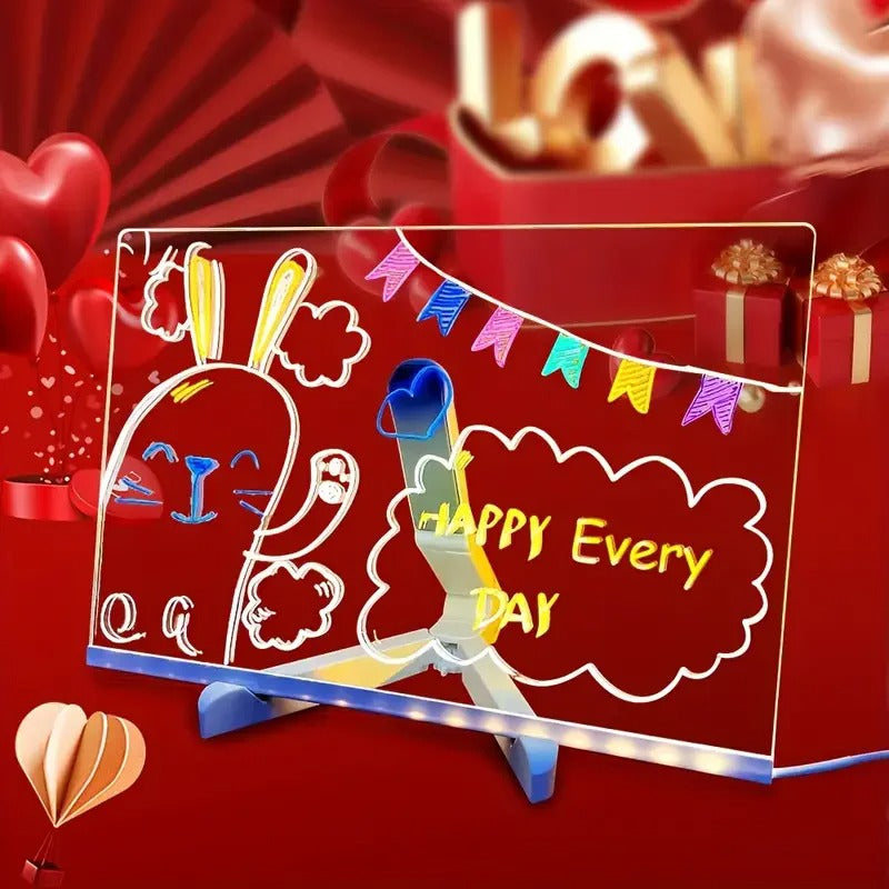 LED Note Board Night Light With Colorful 7 Pens DIY Acrylic Message Board Erasable Painting Drawing Board For Kids Birthday Gift