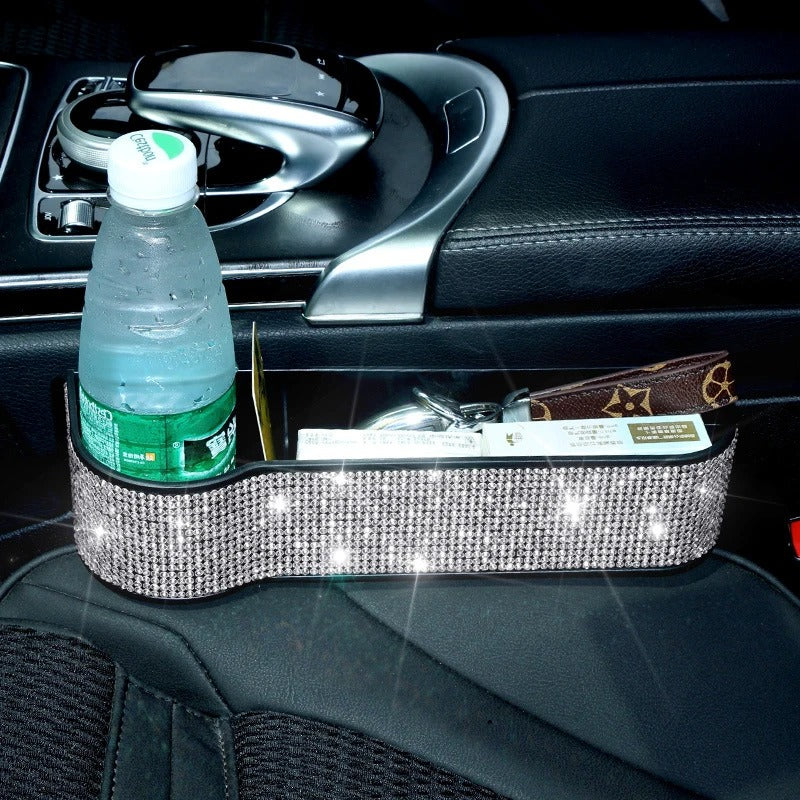 Luxury Diamond Car Seat Gap Organizer with Charger & Cup Holder