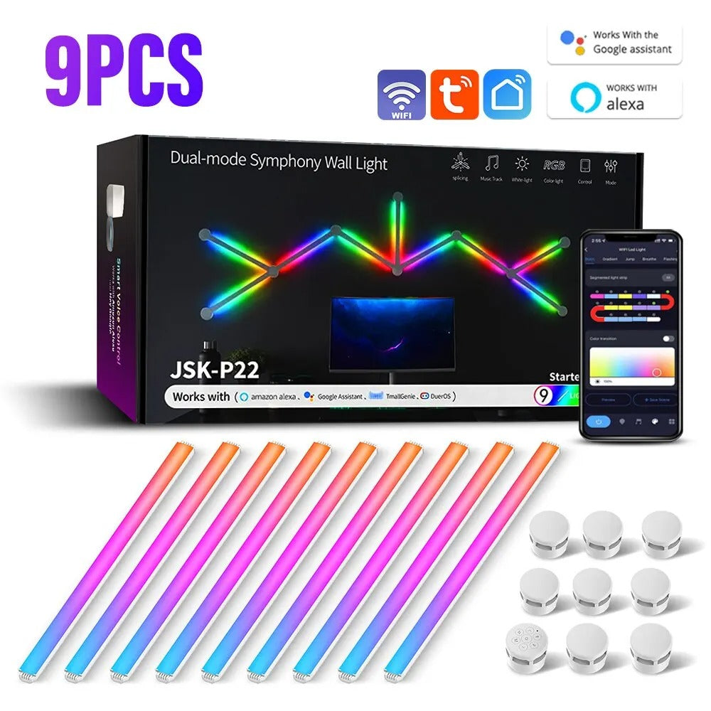 LED Smart Wall Lamp RGBIC Light Bar DIY Atmosphere Night Light APP Music Rhythm TV Backlight Bedroom Game Room Decoration